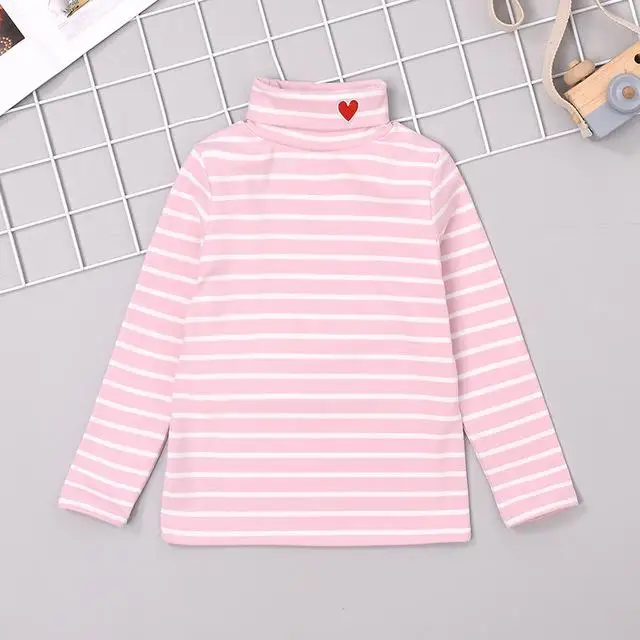 Kids Long Sleeve T-shirts Girls Autumn Bottoming Shirts Pink Striped Tshirt Turtleneck Tops for Teenage School Girl Clothes - Цвет: Pink striped