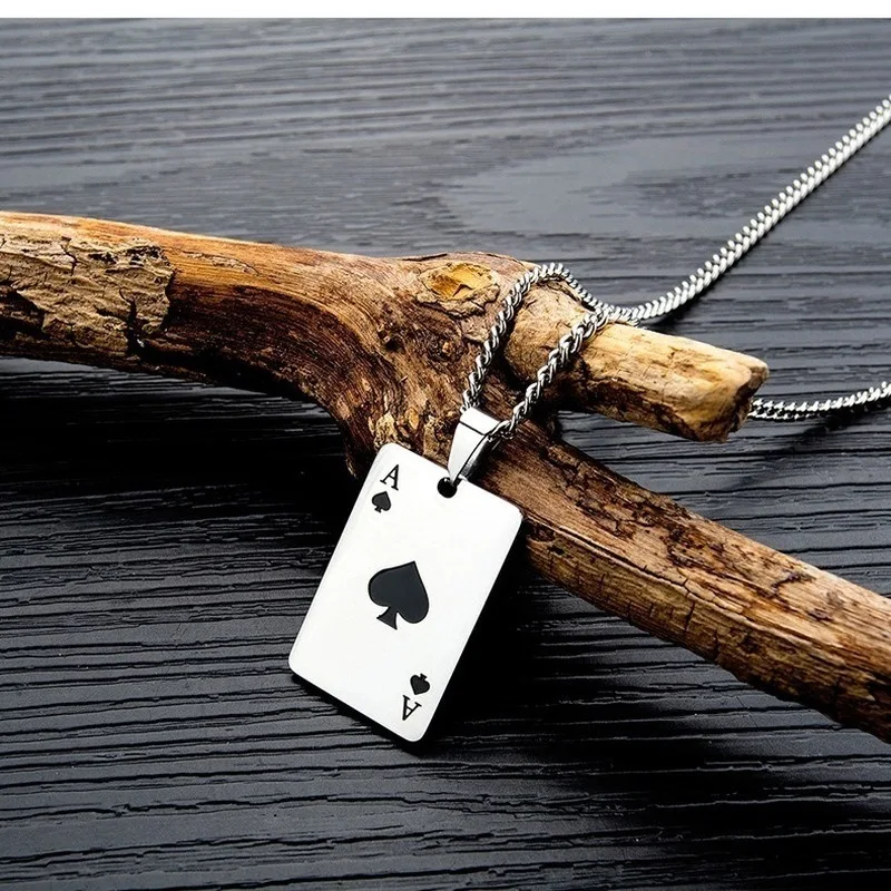 Vnox Men Poker Lucky Ace of Spades Pendant Necklace, Punk Statement  Stainless Steel Fortune Playing Cards Dog Tag, Amulet Collar