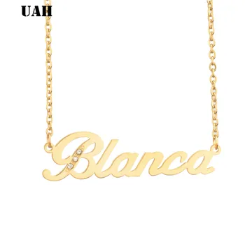 

UAH Blanca Name or Name Necklace Stainless Steel Choker Gold Color Personalized Nameplated Necklaces Pendants Custom Gift