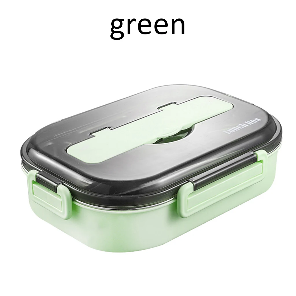 Ланч-бокс из нержавеющей стали с ложкой герметичные коробки для завтрака набор посуды СВЧ Взрослый Детский пищевой контейнер A13 - Цвет: Зеленый