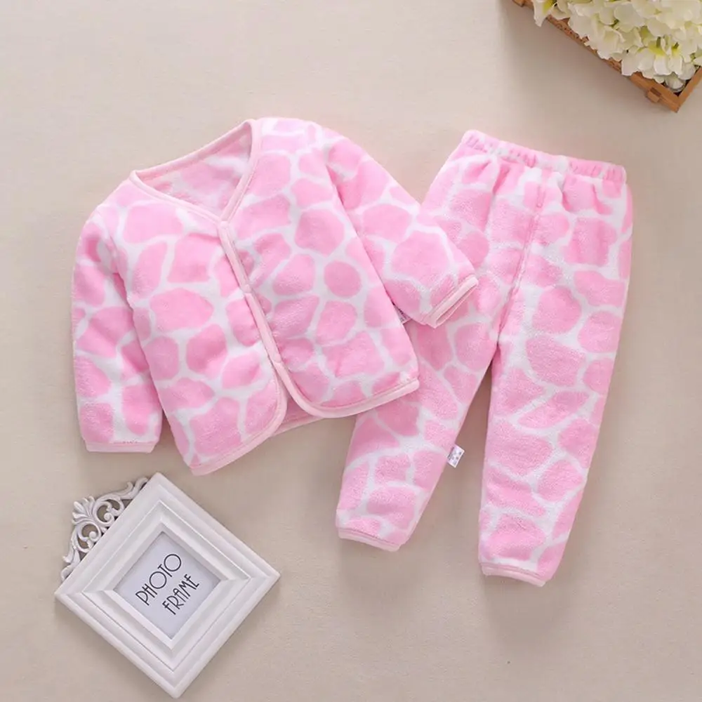 Комплект из плотного флиса для новорожденных мальчиков и девочек; Теплые Топы и штаны; Пижама; одежда для сна; детские пижамы; ночная рубашка для девочек; Пижама; Femme; A40