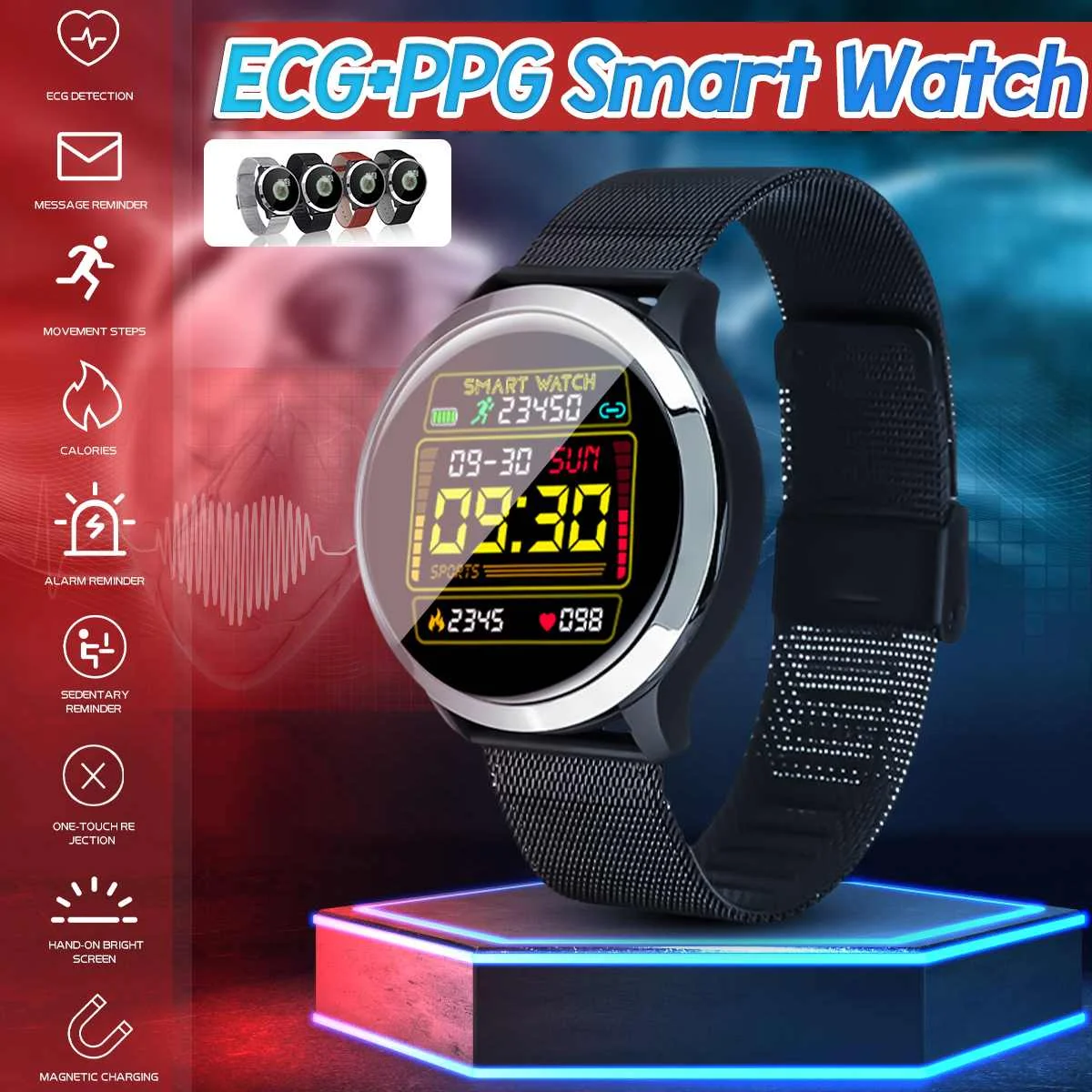 Bluetooth Смарт-часы ЭКГ+ PPG сердечная декация крови кислородом мониторинг сердечного ритма 1,3 дюймов цветной экран водонепроницаемый IP68