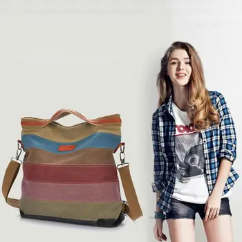 

Color Contrast Women's BAG Canvas Bag Color Stitching Canvas Bag Single Shoulder Portable Straddle Bag