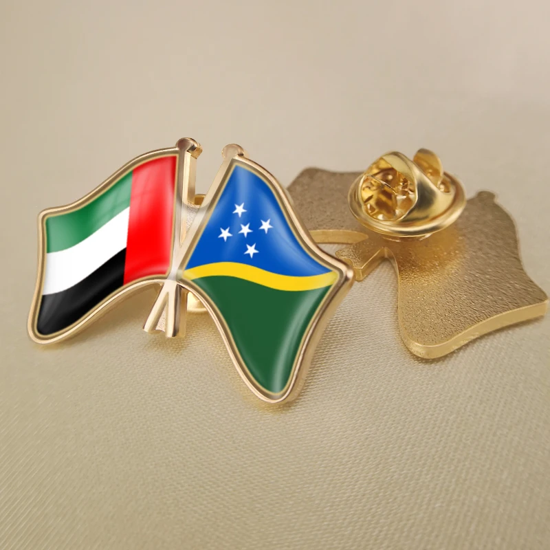 

United Arab Emirates and Solomon Islands Crossed Double Friendship Flags Lapel Pins Brooch Badges