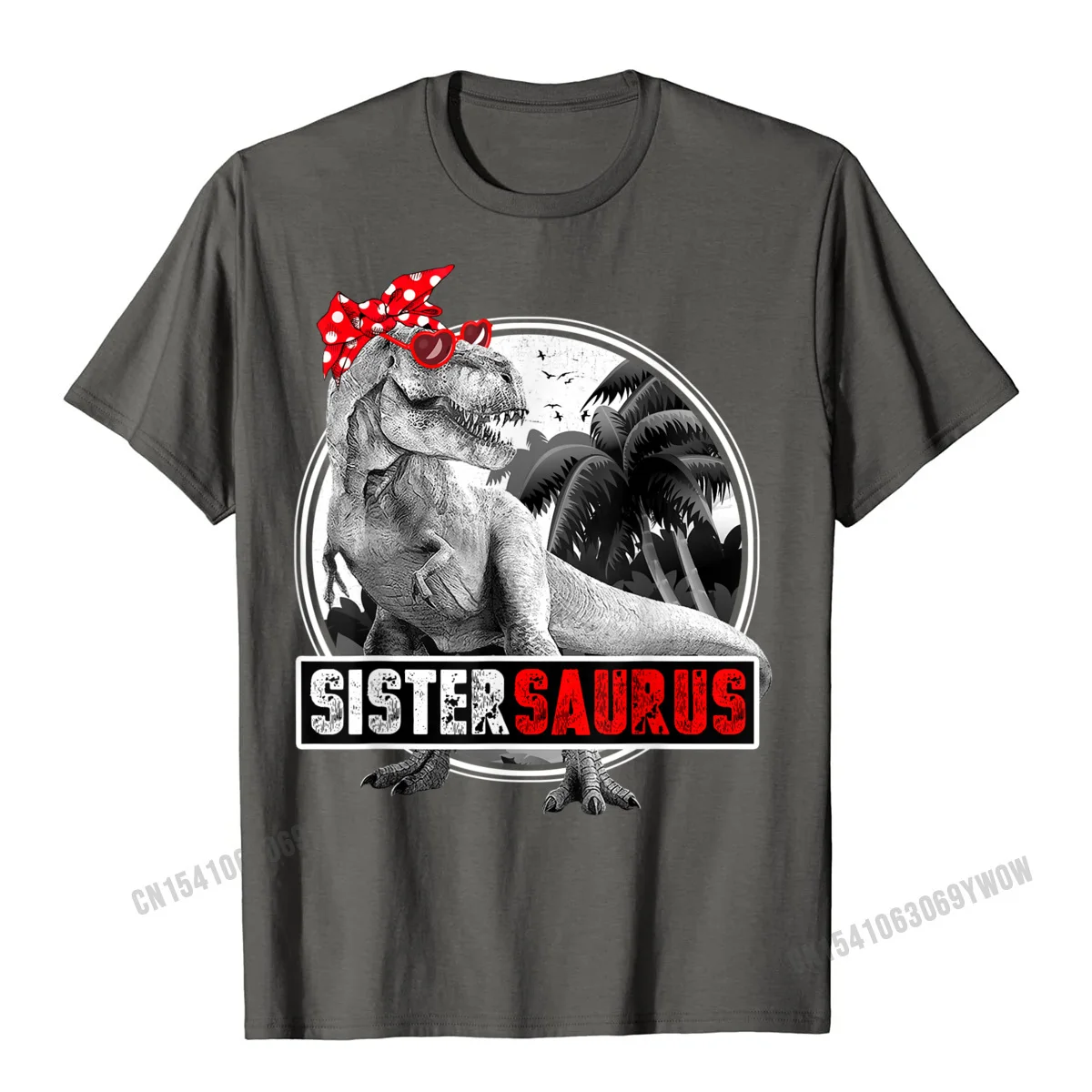 Design 100% Cotton Fabric Tshirts for Men Short Sleeve Cool Tops Shirts Brand New Mother Day Crewneck Tee Shirts Custom Sistersaurus Shirt T-Rex Sister Dinosaur T-Shirt__574 carbon