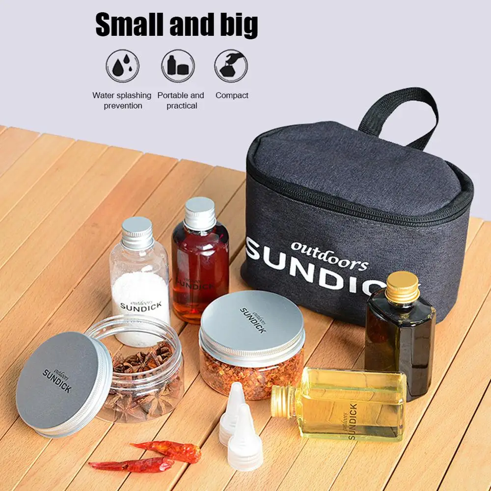 8pcs Portable Spice Cruets Seasoning Jar Pouch BBQ Organizer Condiment Bottles Set For