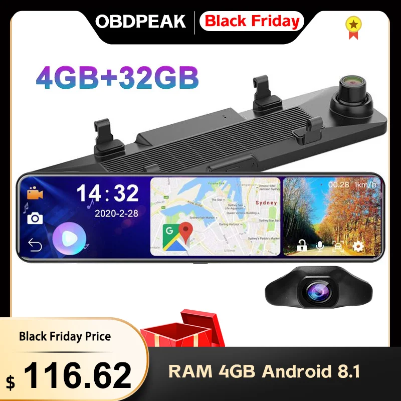 OBEPEAK 12 &quotIPS Автомобильный видеорегистратор зеркало заднего вида RAM 4G + ROM 32G Android 8 1