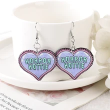 

1Pair Hollaween Dangle Earrings Acrylic Spooky Horror Heart for Women Birthday Gift
