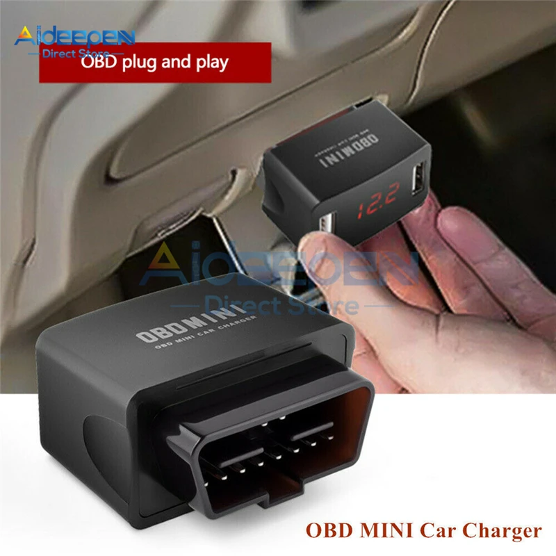 DC 5 В Dual USB OBD Мини Автомобильное зарядное устройство светодиодный дисплей напряжение обнаружения зарядное устройство Поддержка 12V24V Автомобильный источник питания защита от низкого напряжения