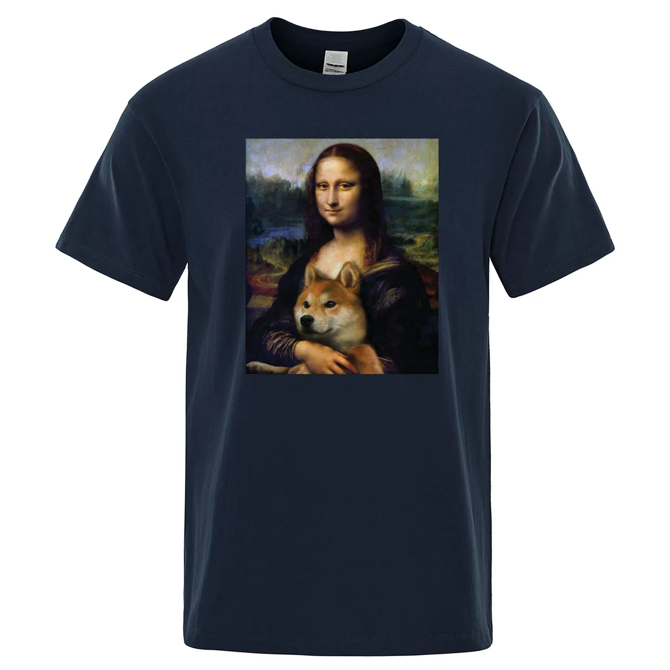 Mona Lisa shiba Inu Doge свободная Мужская футболка летняя футболка Фитнес Повседневная футболка с коротким рукавом Хлопок крутые топы для фитнеса