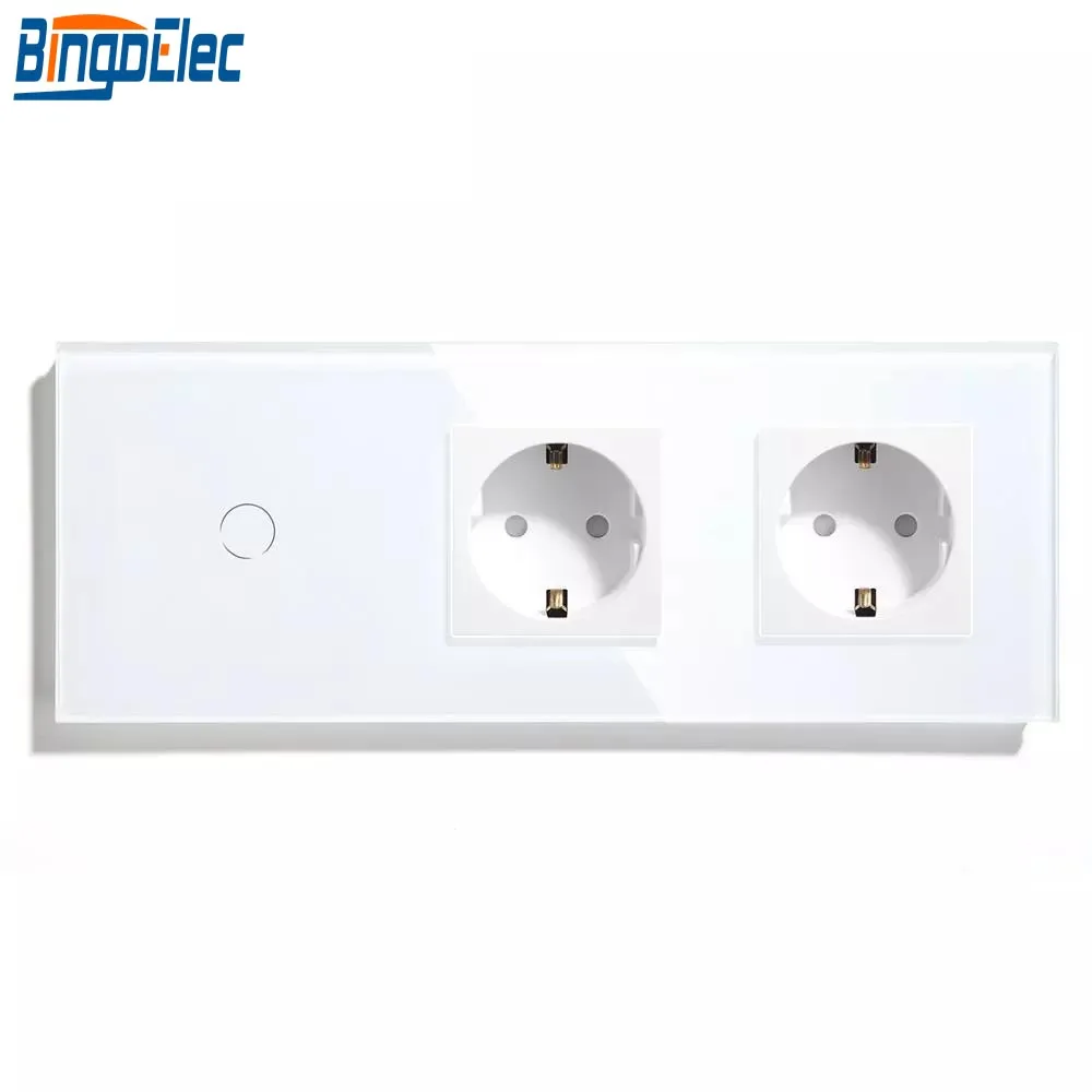 Bingoelec – interrupteur tactile 1 voie avec Double prise 16a, panneau lumineux en verre de cristal, 86x229mm, 220V, Standard EU/UK