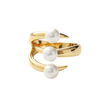 

Design sense personality temperament claws inlaid pearl ring super fire ring