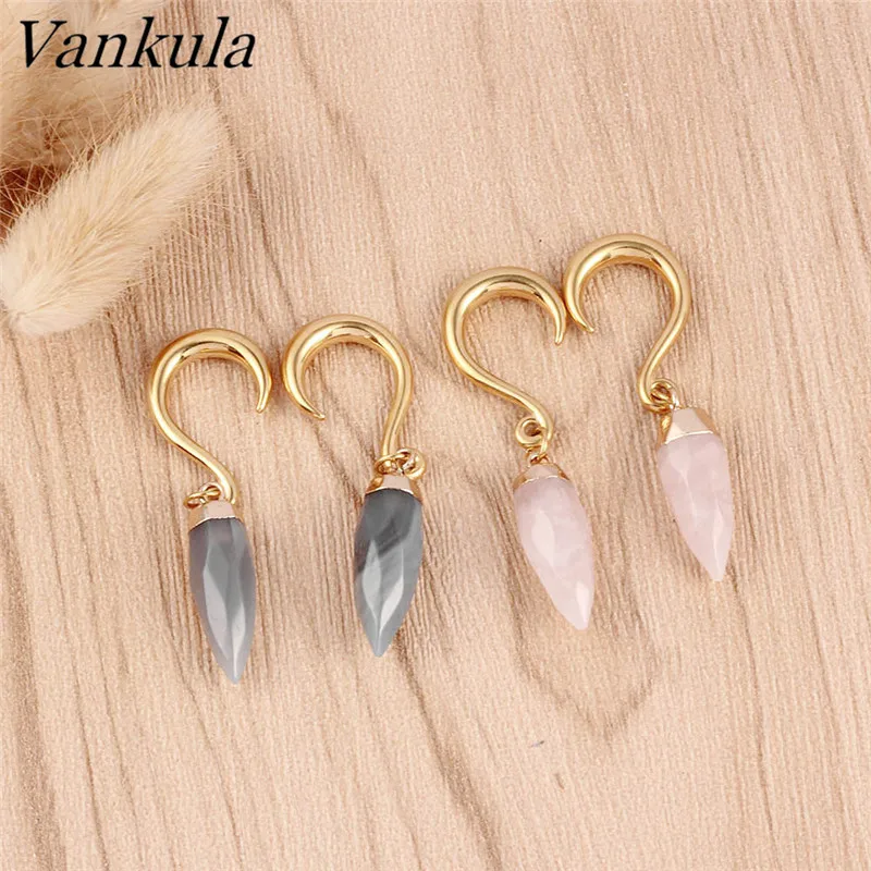 

Vankula 2PCS 316L Stainless Steel Ear Plug Tunnels Cute Stone Body Piercing Ear Gauges Expander Stone Ear Weights