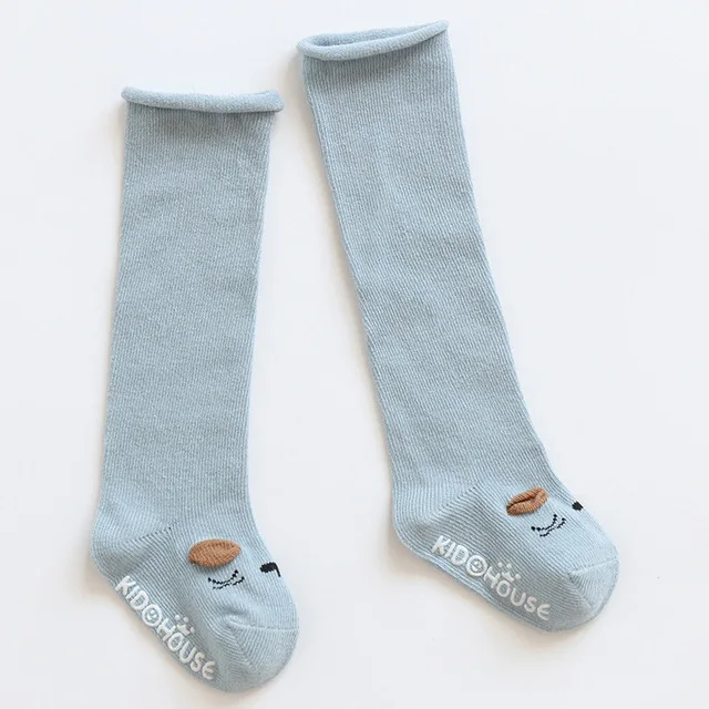 blue cat SLKMSWMDJ/осенне-зимние хлопковые чулки для малышей, обтягивающие детские гольфы с рисунком из мультфильма, Нескользящие Детские чулки для детей 0-3 лет - Цвет: blue cat