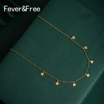 

Fever&Free New Arrival Simple Stainless Steel Necklace For Women Small Gold Stars Charm Necklace Christmas Gifts Fashion Jewelry