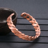 Vinterly Magnetic Pure Copper Bracelets Vintage Twisted Open Cuff Adjustable Bangle Health Energy High Magnet  Jewelry for Women 1