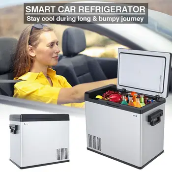 

Car Electric Mini Portable Fridge Cooler & Warmer (50 Liter / 0.21 Cuft / 8 Can) Car Refrigerator Stainless Steel Black