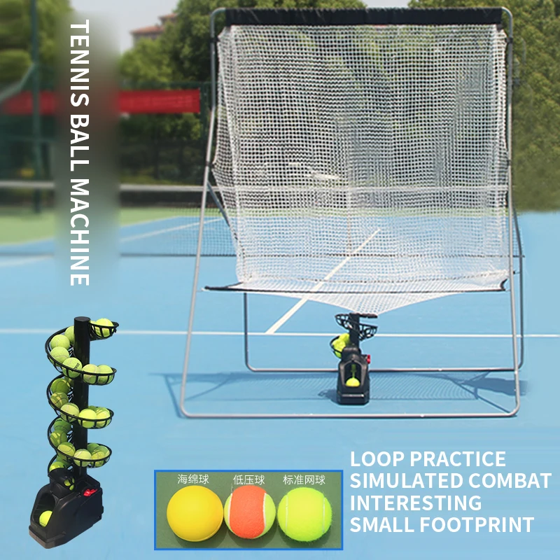 Tennis Practice Machine & Net Set w/Power Cable Toss Ball Motorized Trainer NEW Tennis Practice Machine & Net Set w/Power Cable Toss Ball Motorized Trainer NEW
