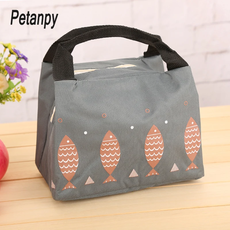 

Small fish Portable Lunch box Bag Thermal Insulated Cold keep Food Safe Stripe warm Picnic Lunch bags For Girls Women