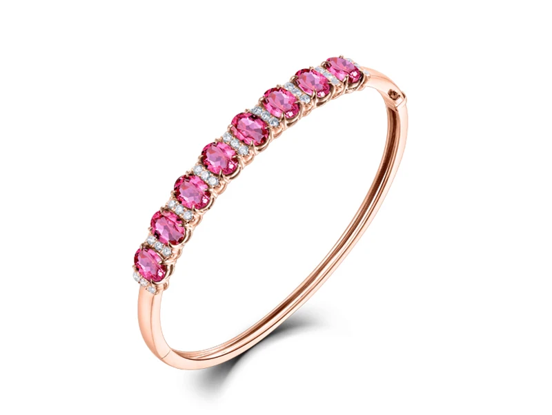 LOVERJEWELRY Women Bracelet Solid 18Kt Rose Gold Diamonds Jewelry Natural Red Tourmaline Bracelets For Anniversary Female Bangle