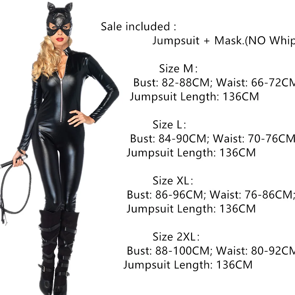 Set2(NO Whip) Размера плюс пикантные Для Женщин Латекс выглядят Искусственная кожа боди с длинными рукавами и комбинезон с молнией и открытым комбинезон, костюм «Женщина-кошка - Цвет: Set2(NO Whip)