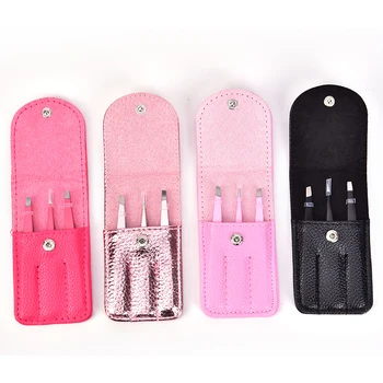 

HOT 3 PCS/set Stainless Steel Eyebrow Tweezers Hair Removal Makeup Tools With Bag Point Tip/Slant Tip/Flat Tip Eyebrow Tweezers
