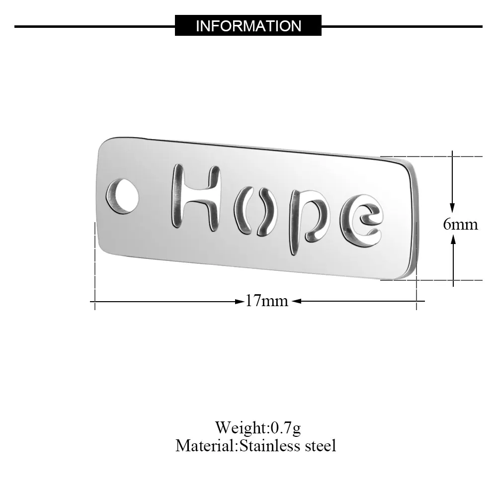 10 штук Dream Faith Happy Love Hope Tag Шарм нержавеющая сталь Настоящее 316 сталь DIY шармы полированные - Окраска металла: T075x10
