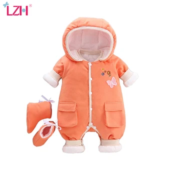 

LZH 2020 Autumn Winter Long Baby Climbing Clothes Cotton Hooded Warm Romper For Newborns Splicing Jumpsuit For Toddler 0-2 Years
