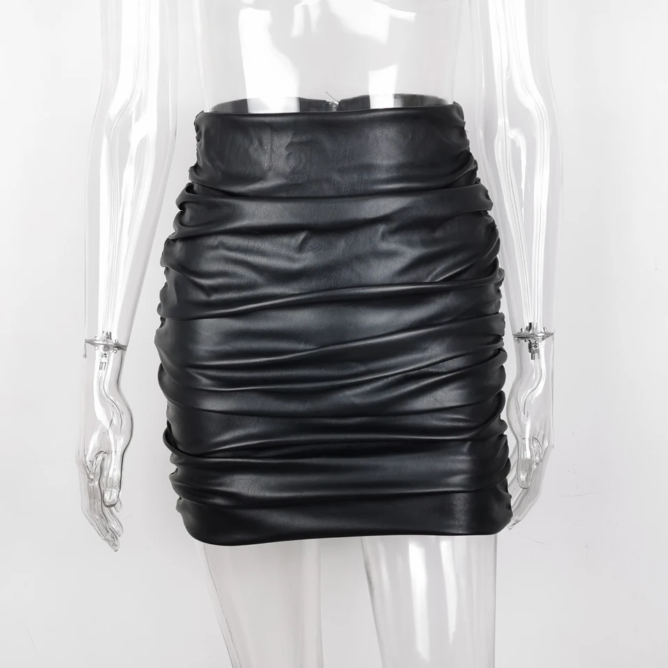 Ruched PU Skirt Karlofea, Сексуальная мини-юбка с блестками, серебряная, блестящая, элегантная верхняя одежда, низ, женская одежда для ночного клуба, вечеринки, новая летняя повседневная юбка - Цвет: Ruched PU Skirt