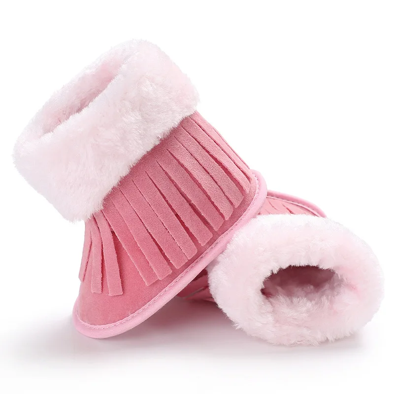 E& Bainel/Зимние ботиночки для малышей с бахромой; обувь для новорожденных девочек и мальчиков; теплые зимние ботинки с мехом