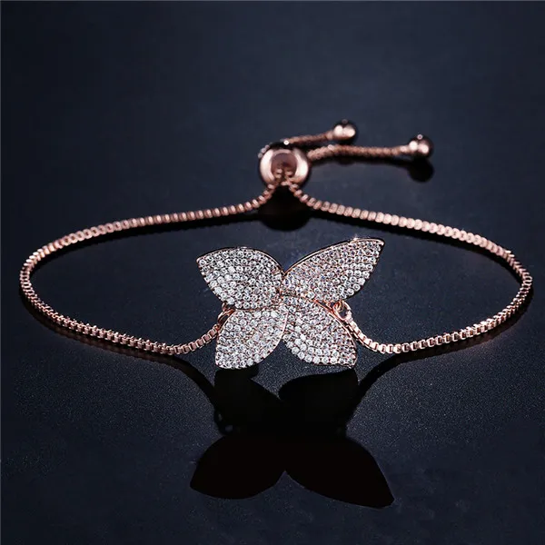 Rose Gold Bracelet UILZ Monaco, дизайнерские аксессуары, модный браслет-цепочка в форме цветка, в форме листа, AAA, циркон, микро проложить, для женщин, свадебные украшения, UB2016 - Окраска металла: Rose Gold Bracelet