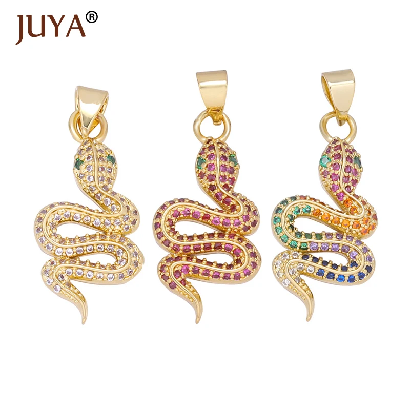 

JUYA Snake Charms Talisman Pendants Jewelry Making Supplies Micro Pave Rainbow Cubic Zirconia Gold Cobra Snake Charms Wholesale