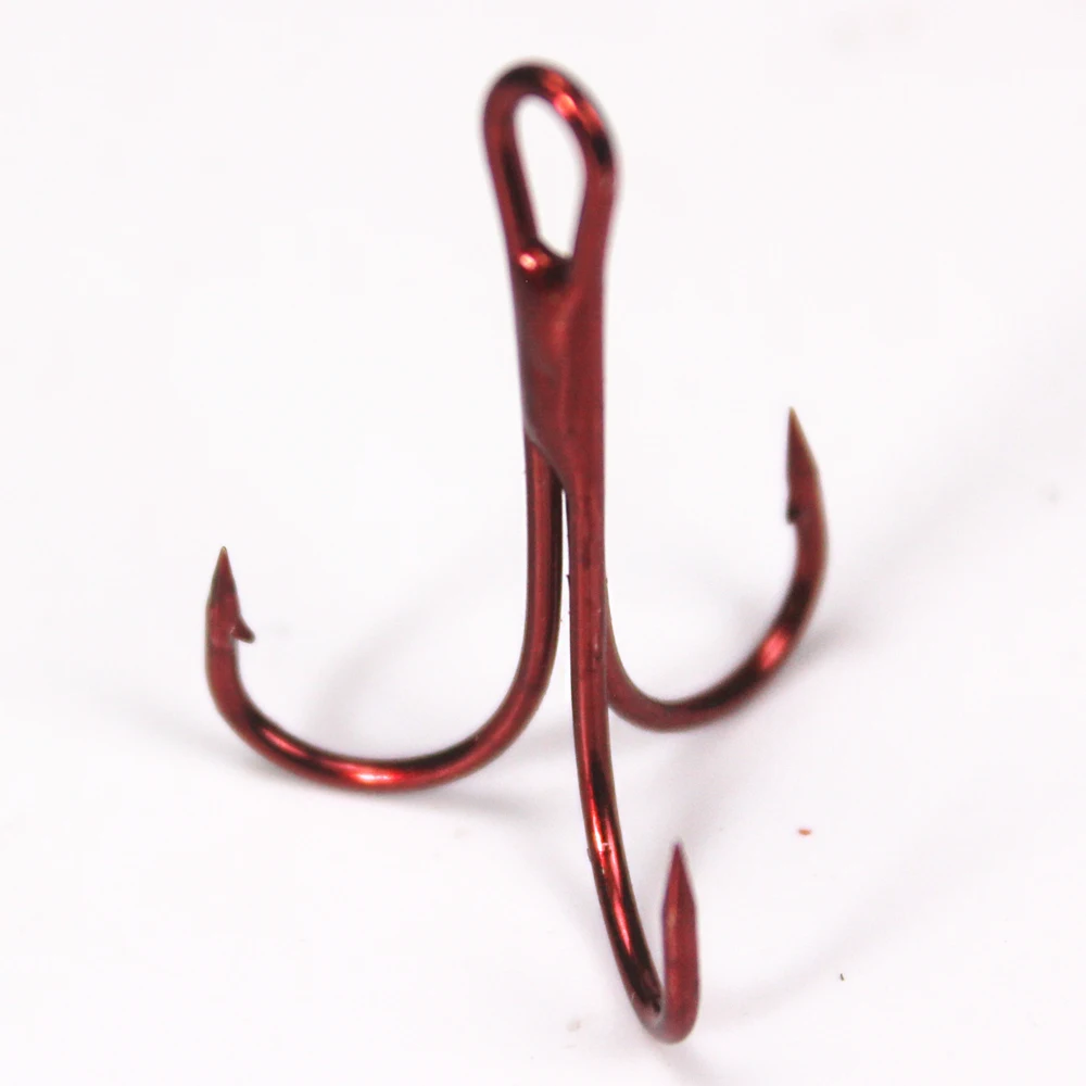 5001 15pcs/box Red Treble Hooks Size 1/2/4/6/8/10/12/14# Carbon Steel  Barbed Fishhooks Super Sharp Triple Hooks Sea