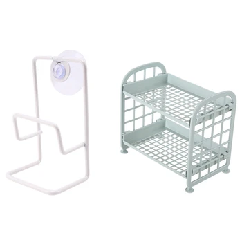 

1 Pcs Sink Draining Brush Sponge Cloth Rack White & 1 Pcs Plastic Storage Racks Organizer Shelf Rack Ran Color