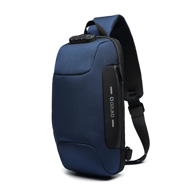 DIENQI, водонепроницаемые мужские сумки, USB зарядка, рюкзак на одно плечо, многофункциональная сумка для мужчин, 9,7 дюймов, для ноутбука, противоугонные мужские рюкзаки - Цвет: Blue