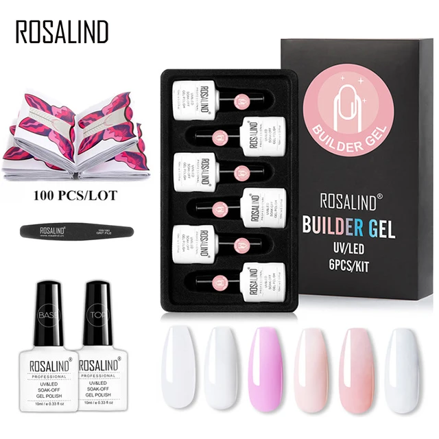 ROSALIND поли гель набор с формой ногтей замочить все для маникюра Гибридный лак расширение для дизайна ногтей Топ и основа