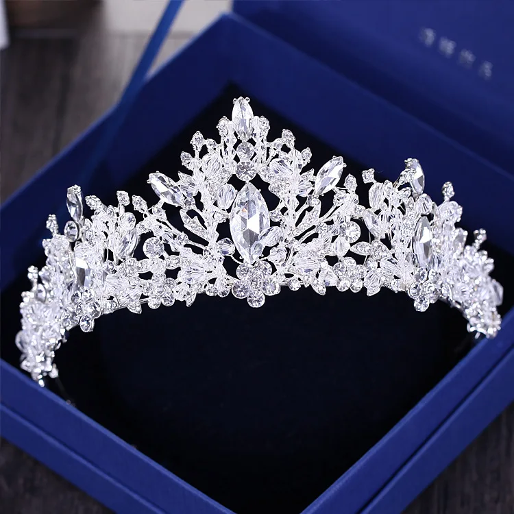 Kmvexo Luxe Strass Kralen Hart Bridal Tiara Crown Silver Crystal Diadeem Veil Bruiloft Haar Accessoires Hoofddeksels | Украшения и