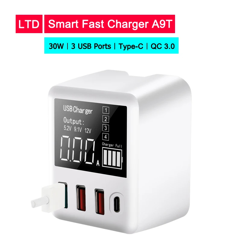 30w Fast Charger For Android IOS Smartphone Fast Charging 3USB Ports Type C QC 3.0 With Digital LED Display Travel QuicK Charger
30w Fast Charger For Android IOS Smartphone Fast Charging 3USB Ports Type C QC 3.0 With Digital LED Display Travel QuicK Charger