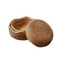 

Natural Wicker Storage Baskets Hand Woven Wavy Edge Storage Bins Rattan Baskets for Living Room Kitchen Decor Fruit Organizer