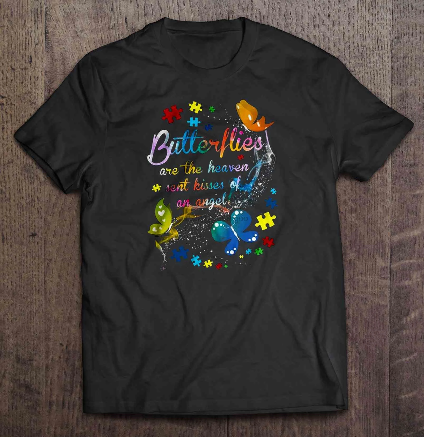 Men T Shirt Butterflies Are The Heaven Sent Kisses Of An Angel Watercolor Autism Awareness Version Women t-shirt |