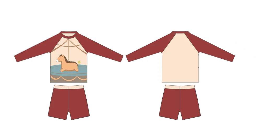 Детский купальный костюм из 2 предметов для мальчиков, купальный костюм с защитой от солнца UPF 50+, с принтом лошади, для маленьких мальчиков, дайвинг, плавание, купальные костюмы