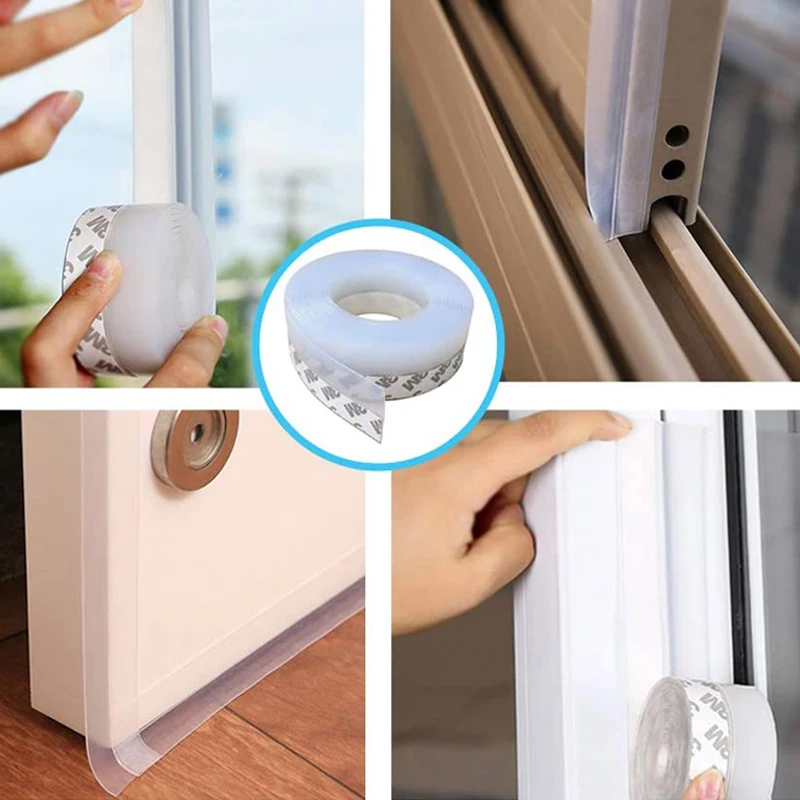1M Silicone Self-Adhesive Weather Stripping Under Door Window Seal Strip Noise Weatherstrip Draft Stopper Sweep Strip Door Seal