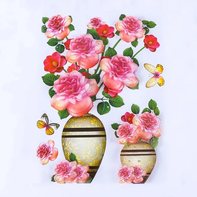 3D simulation rose flower sticker stereo simulation vase wall sticker home background decoration waterproof self-adhesive Blue