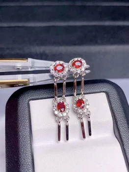 

Fidelity natural 3*4mm ruby stud earrings s925 silver fashion fine jewelry for women party Natural red gemstone