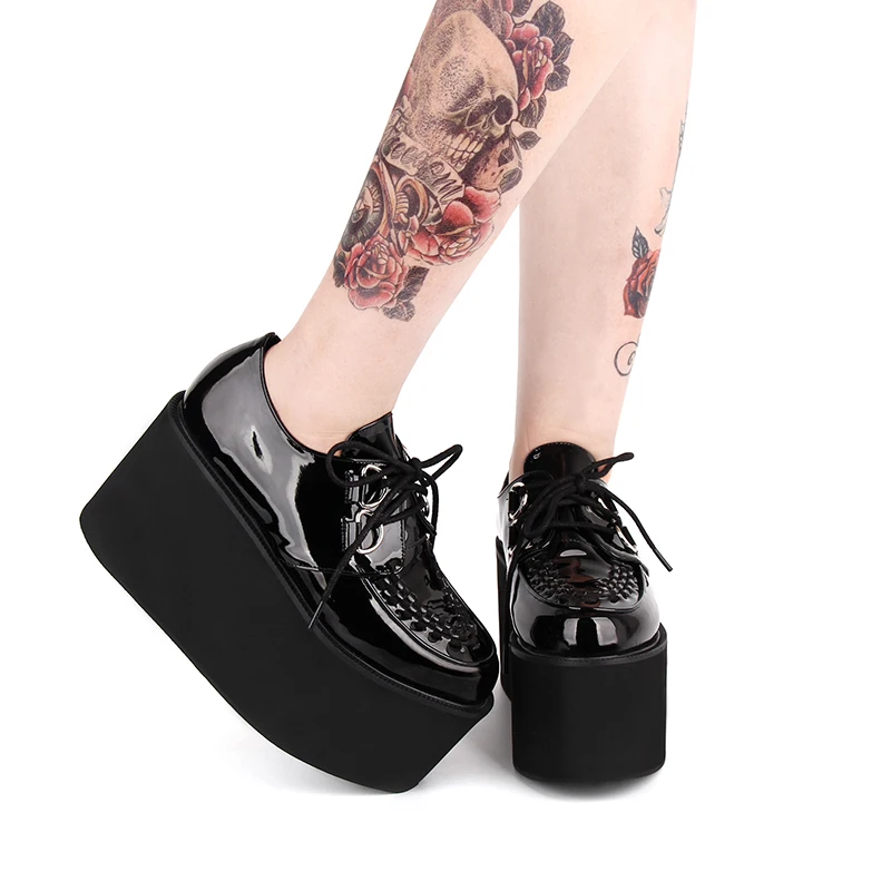 Japanese Punk Lady 10Cm Wedges Heel Boots Zipper Platform Creepers Shoes Zha18 