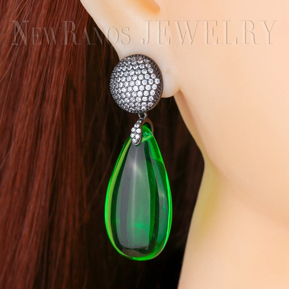 Newranos, винтажные серьги-гвоздики, зеленый цвет, черное покрытие, кубический цирконий, водные серьги в форме капель для женщин, ювелирные изделия EFX001782