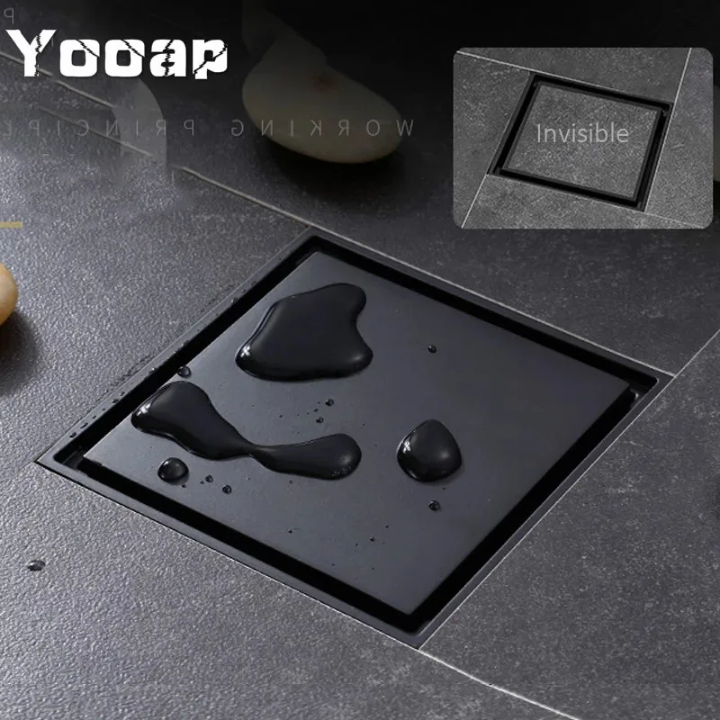 

Yooap матовая черная квадратная невидимая ванная комната слив Трап отходов Решетка 10х10см Слив для душа черный трап плитка вставка слив
