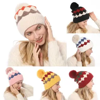 

1Pc Winter Lady Women Warm Beanie Hat Large Faux Fur Pom Pom Bobble Knitted Outdoor Sport Ski Cap