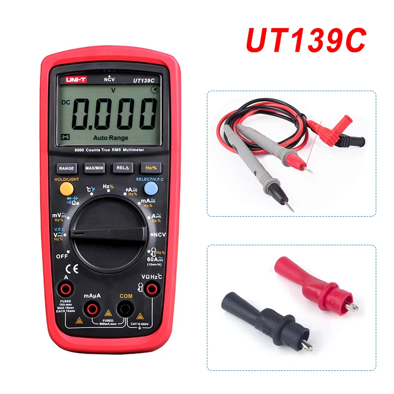 UNI-T UT139C Цифровой мультиметр автоматический диапазон True RMS метр конденсатор тестер Ручной 6000 Счетчик Вольтметр температура - Цвет: Ture RMS multimeter