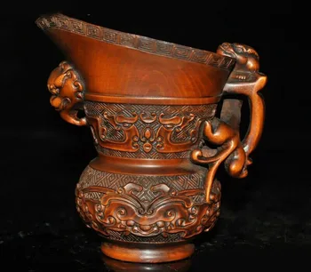 

wedding decoration Chinese dynasty Boxwood wood Carved Foo Dog lion beast Drinking Cup Wine Vessels